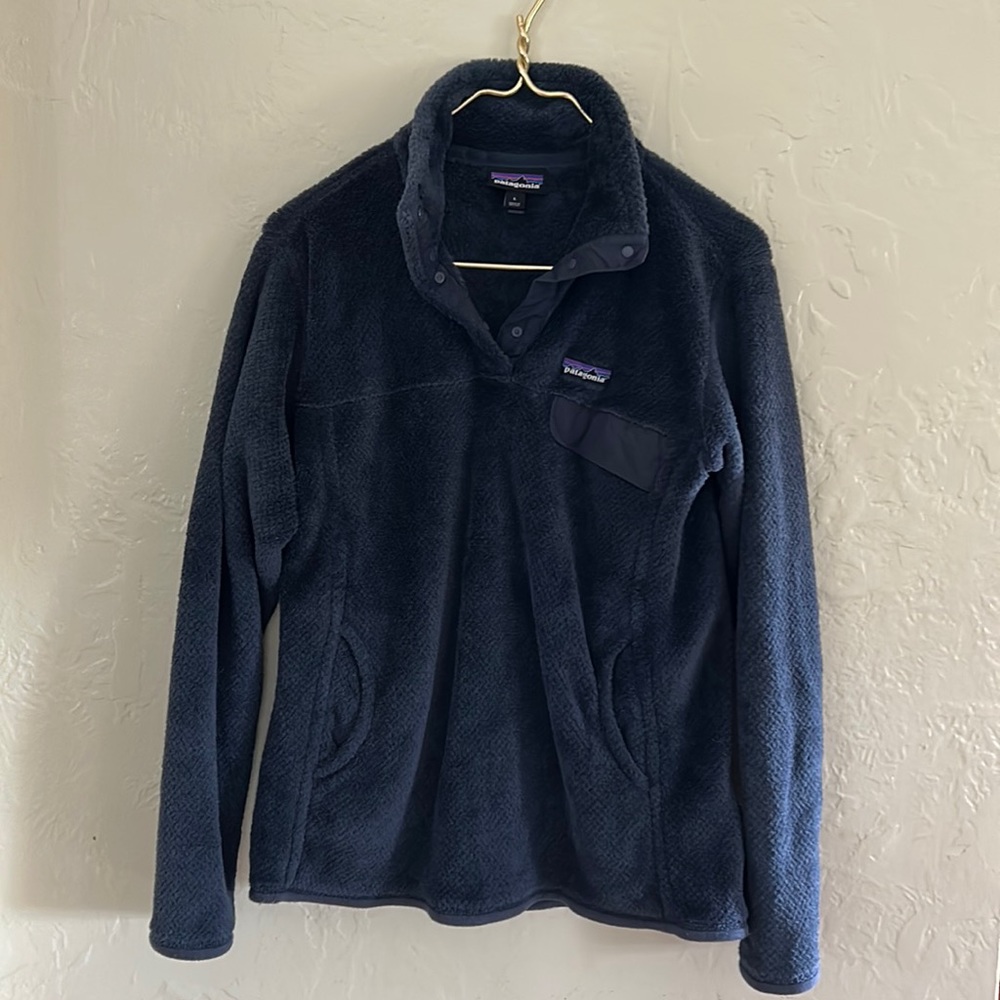 Patagonia Women's Polartec Snap Tool Fleece Long Sleeve Pullover Sweater Blue L